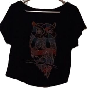 💙🌺Black Owl Graphic T-Shirt